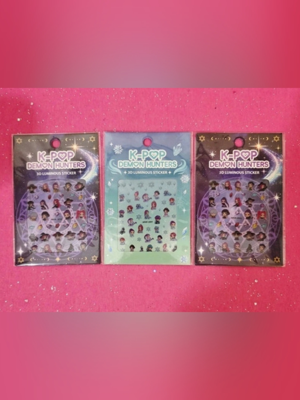 Set of 3 Packs of Kids K-Pop Demon Hunters 3D Luminous Nail Stickers